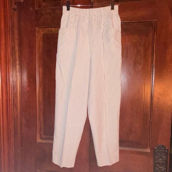 BRIGGS Petite New York Light grey & white striped pants w/ elastic waist Size 10 - Picture 1 of 8